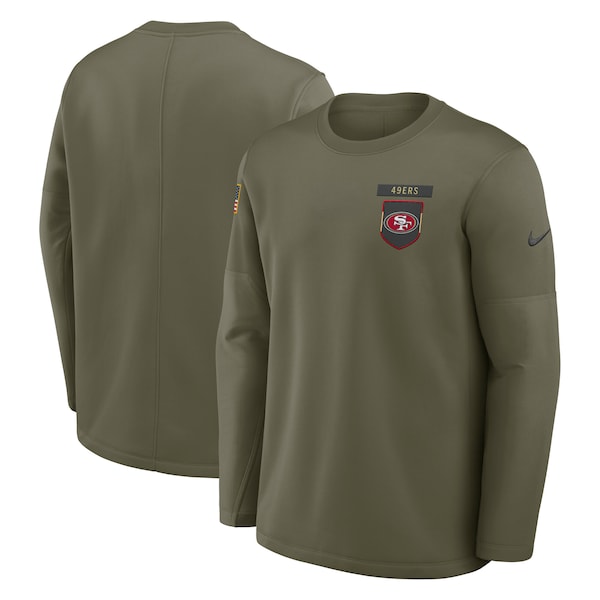 Men's Nike Olive San Francisco 49ers 2025 Salute to Service Sideline Coaches Therma-FIT Long Sleeve Shirt