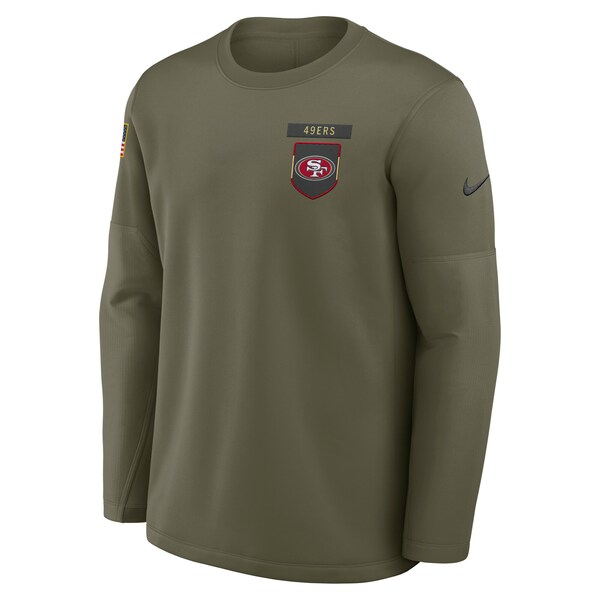 Men's Nike Olive San Francisco 49ers 2025 Salute to Service Sideline Coaches Therma-FIT Long Sleeve Shirt