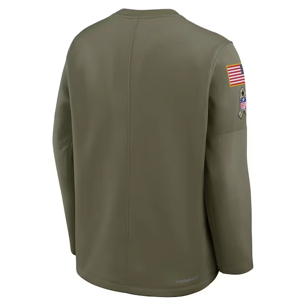 Men's Nike Olive San Francisco 49ers 2025 Salute to Service Sideline Coaches Therma-FIT Long Sleeve Shirt