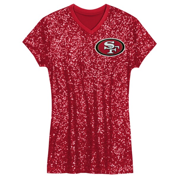 Girls Youth Christian McCaffrey Scarlet San Francisco 49ers Sequin Player Name & Number V-Neck Dress