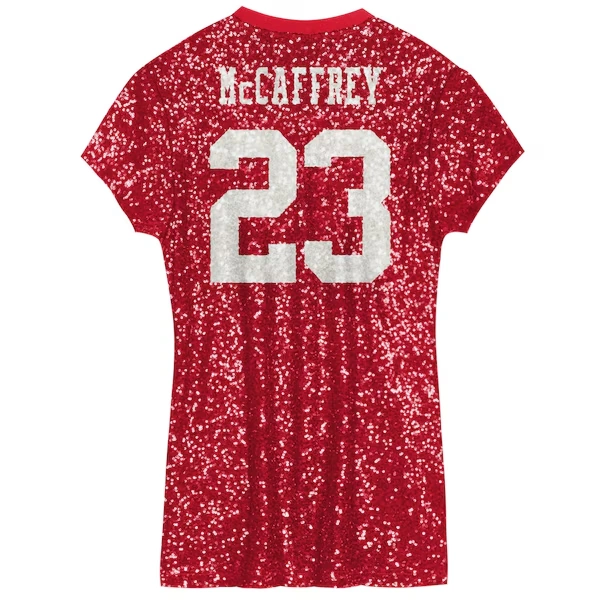 Girls Youth Christian McCaffrey Scarlet San Francisco 49ers Sequin Player Name & Number V-Neck Dress