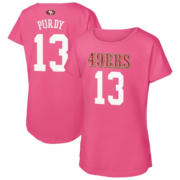 Girls Youth Outerstuff Brock Purdy Pink San Francisco 49ers Player Name & Number T-Shirt