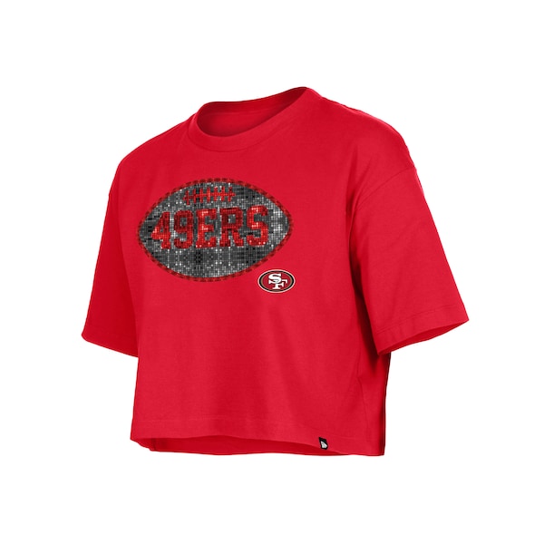 Girl's New Era Scarlet San Francisco 49ers Flip Sequin Boxy T-Shirt