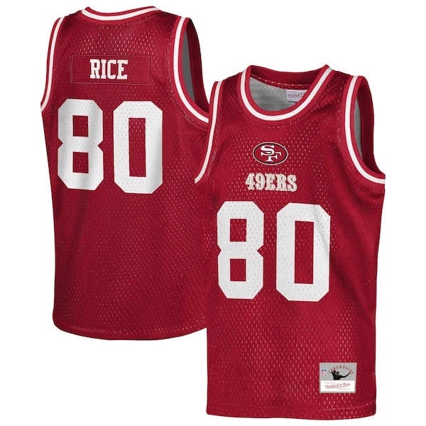 Youth Mitchell & Ness Jerry Rice Scarlet San Francisco 49ers Retired Player NFL Basketball Fashion Jersey