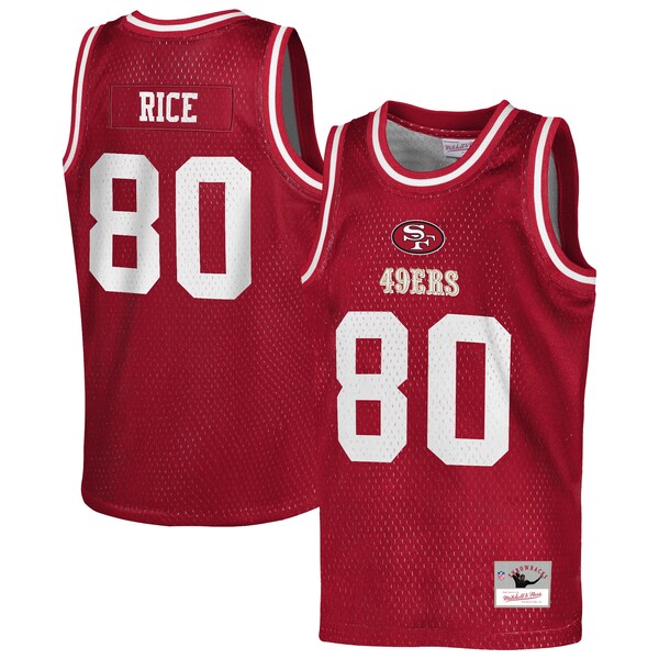 Youth Mitchell & Ness Jerry Rice Scarlet San Francisco 49ers Retired Player NFL Basketball Fashion Jersey