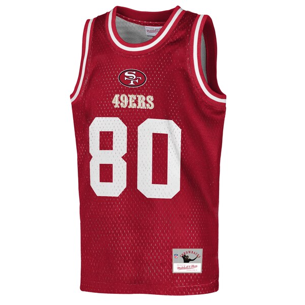 Youth Mitchell & Ness Jerry Rice Scarlet San Francisco 49ers Retired Player NFL Basketball Fashion Jersey