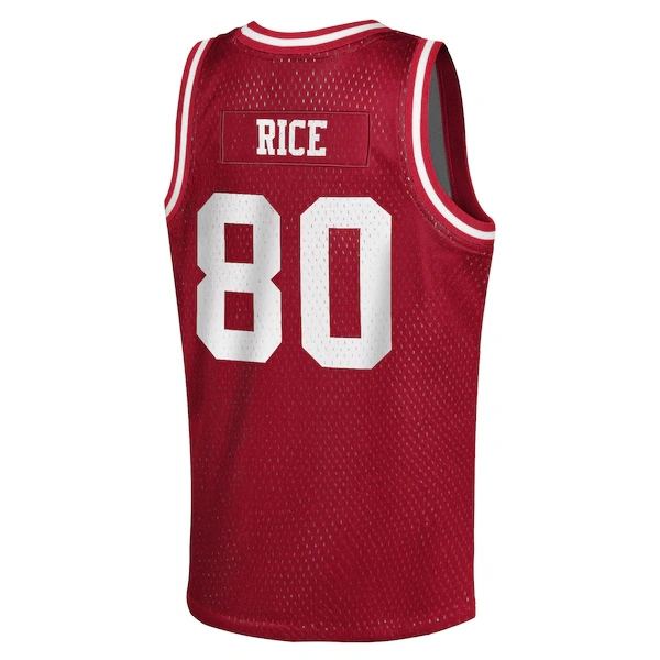 Youth Mitchell & Ness Jerry Rice Scarlet San Francisco 49ers Retired Player NFL Basketball Fashion Jersey