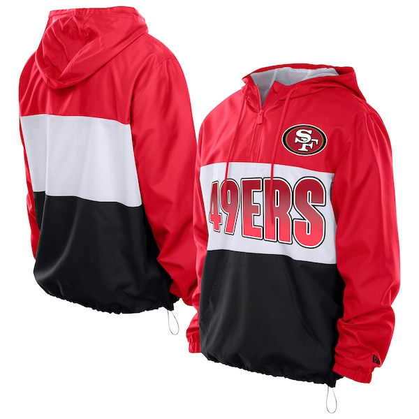 Men's New Era Scarlet San Francisco 49ers Ripstop Quarter-Zip Hooded Windbreaker