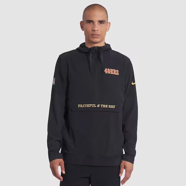 Men's Nike Black San Francisco 49ers 2025 Rivalries Collection Sideline Anorak Half-Zip Hoodie Jacket