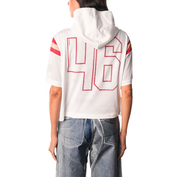 Women's The Wild Collective  White San Francisco 49ers Mesh Short Sleeve Hoodie T-Shirt