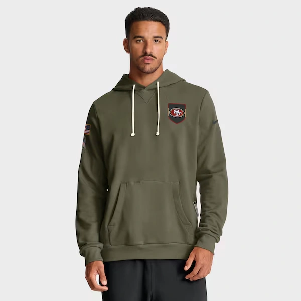 Men's Nike Olive San Francisco 49ers 2025 Salute to Service Sideline Standard Issue Dri-FIT Hoodie