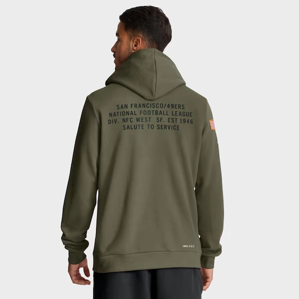 Men's Nike Olive San Francisco 49ers 2025 Salute to Service Sideline Standard Issue Dri-FIT Hoodie