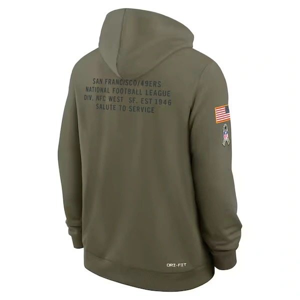 Men's Nike Olive San Francisco 49ers 2025 Salute to Service Sideline Standard Issue Dri-FIT Hoodie