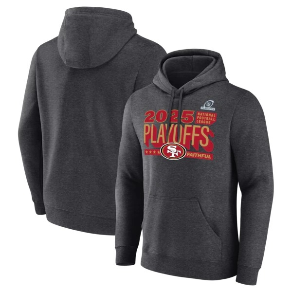 Men's Heather Charcoal San Francisco 49ers 2025 NFL Playoffs Ready Hoodie