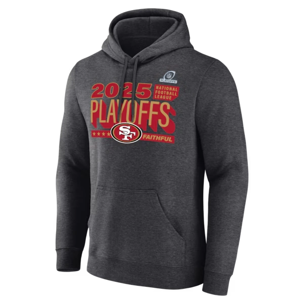 Men's Heather Charcoal San Francisco 49ers 2025 NFL Playoffs Ready Hoodie 3 Men's Heather Charcoal San Francisco 49ers 2025 NFL Playoffs Ready Hoodie