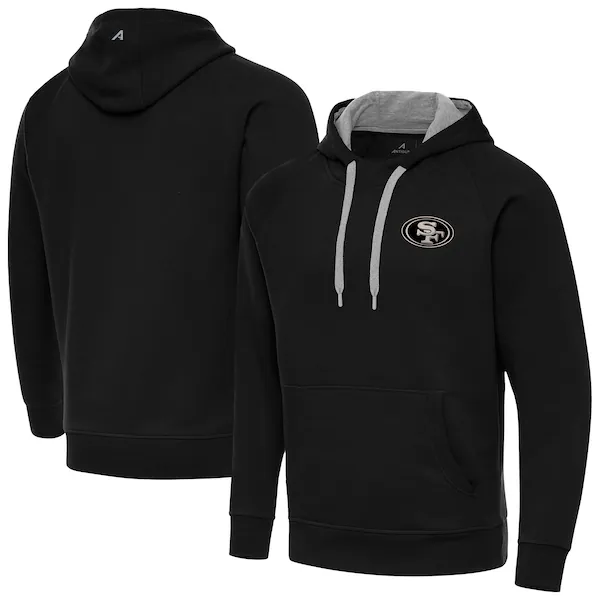 Men's Antigua Black San Francisco 49ers Brushed Carbon Victory Pullover Hoodie