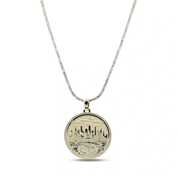 GLD San Francisco 49ers 18K Yellow Gold Logo Pendant & 20\" Tennis Chain