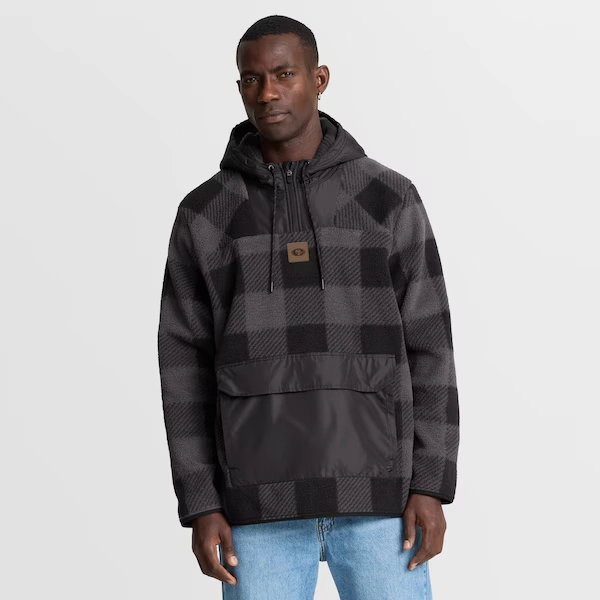 Men's Fanatics Black San Francisco 49ers Elements Plaid Polar Fleece Quarter-Zip Hoodie