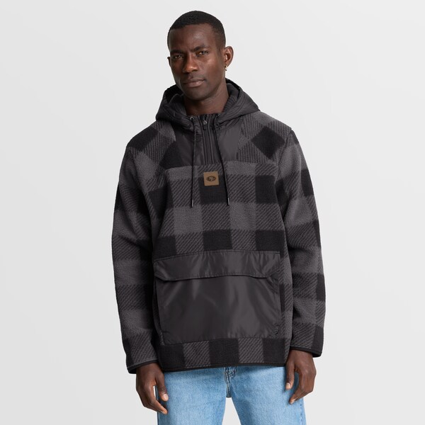 Men's Fanatics Black San Francisco 49ers Elements Plaid Polar Fleece Quarter-Zip Hoodie