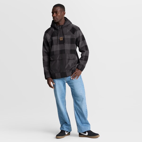 Men's Fanatics Black San Francisco 49ers Elements Plaid Polar Fleece Quarter-Zip Hoodie