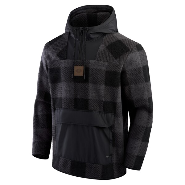 Men's Fanatics Black San Francisco 49ers Elements Plaid Polar Fleece Quarter-Zip Hoodie