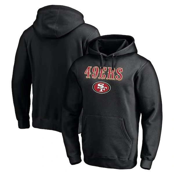 Men's Black San Francisco 49ers Logo Team Lockup Fitted Pullover Hoodie