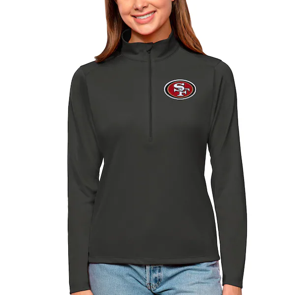 Women's Antigua Charcoal San Francisco 49ers Tribute Half-Zip Top