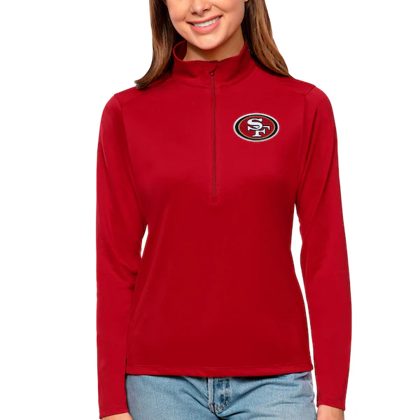 Women's Antigua Scarlet San Francisco 49ers Tribute Half-Zip Top