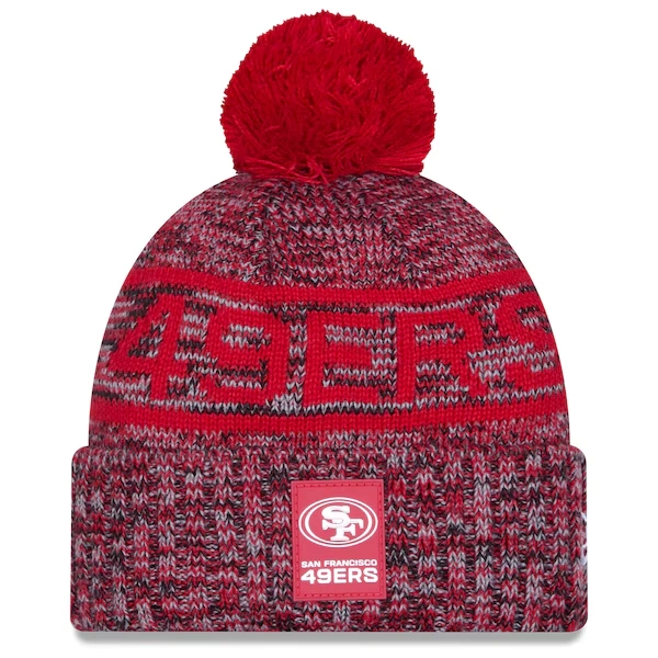 Men's New Era Scarlet San Francisco 49ers 2025 Sideline Cold Weather Cuffed Knit Hat with Pom