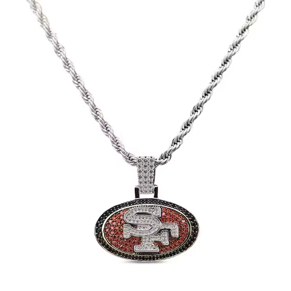 GLD San Francisco 49ers 14K White Gold Logo Pendant & Rope Chain