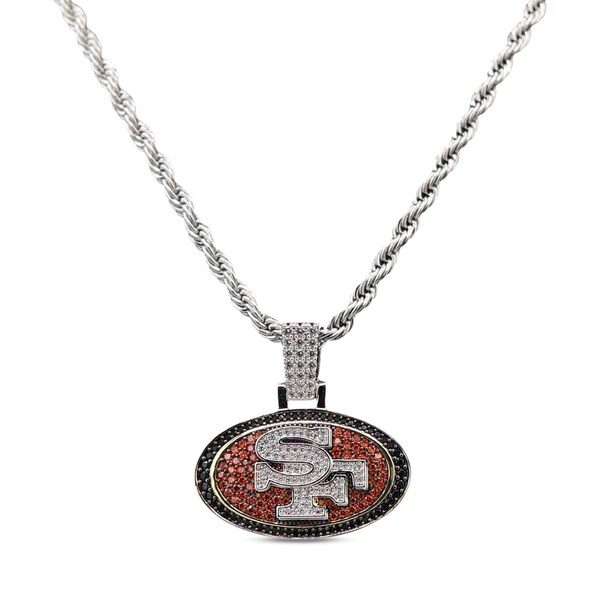GLD San Francisco 49ers 14K White Gold Logo Pendant & Rope Chain