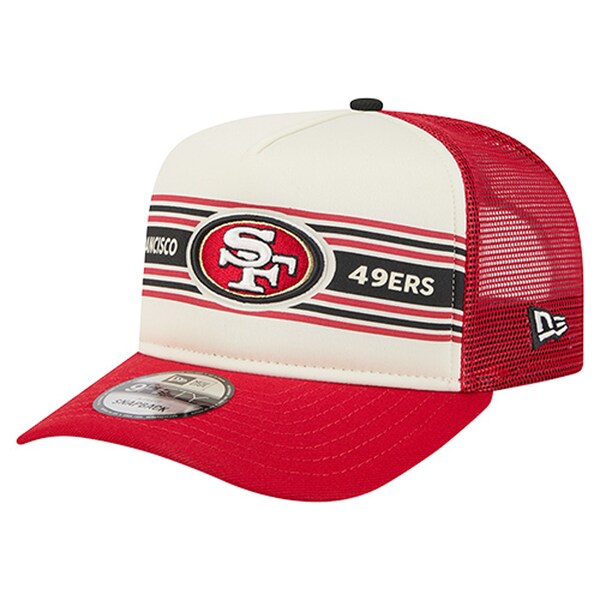 Men's New Era Cream/Scarlet San Francisco 49ers Banner A-Frame 9FIFTY Trucker Snapback Hat