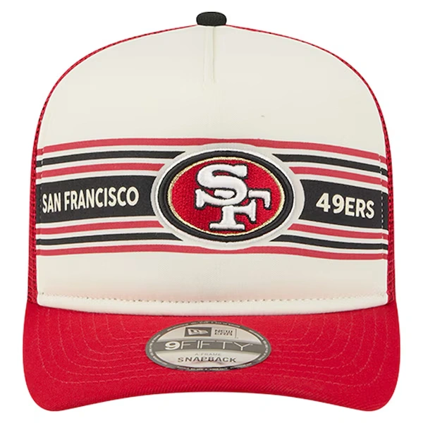 Men's New Era Cream/Scarlet San Francisco 49ers Banner A-Frame 9FIFTY Trucker Snapback Hat 3 Men's New Era Cream/Scarlet San Francisco 49ers Banner A-Frame 9FIFTY Trucker Snapback Hat