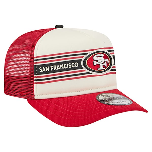 Men's New Era Cream/Scarlet San Francisco 49ers Banner A-Frame 9FIFTY Trucker Snapback Hat 4 Men's New Era Cream/Scarlet San Francisco 49ers Banner A-Frame 9FIFTY Trucker Snapback Hat