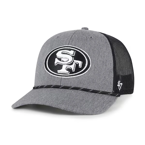 Men's '47 Heather Charcoal San Francisco 49ers Carbon Rope Trucker Adjustable Hat