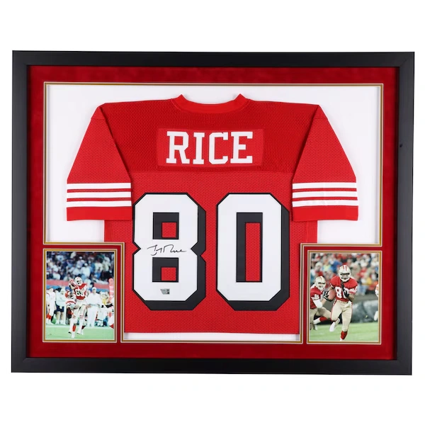 Jerry Rice San Francisco 49ers Autographed Deluxe Framed Scarlet Mitchell & Ness Authentic Jersey