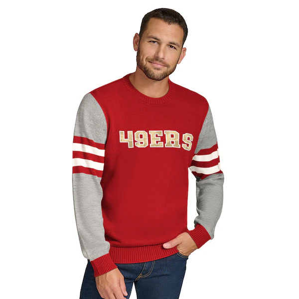 Men's Tommy Hilfiger Scarlet/Heather Gray San Francisco 49ers Acrylic Crewneck Pullover Sweater