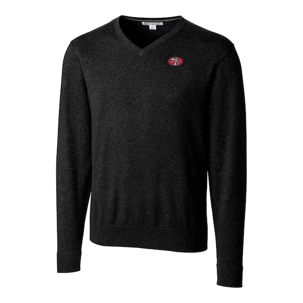 Men's Cutter & Buck Black San Francisco 49ers Throwback Logo Lakemont Tri-Blend V-Neck Pullover Sweater