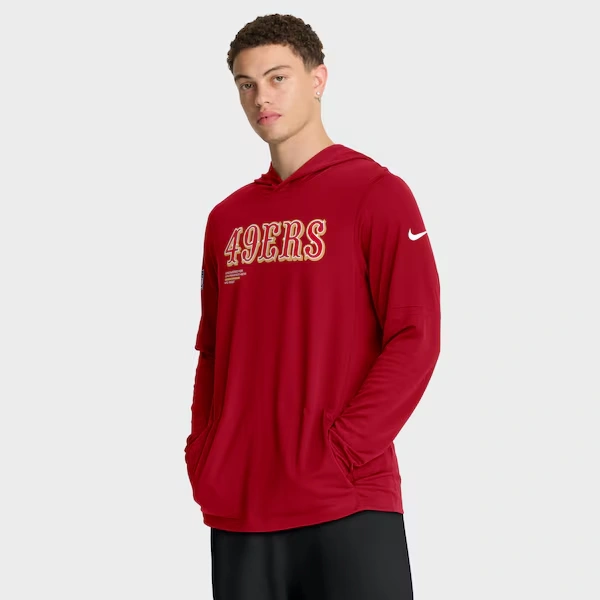 Men's Nike Scarlet San Francisco 49ers Sideline Pure Fury Dri-FIT Long Sleeve Hoodie T-Shirt