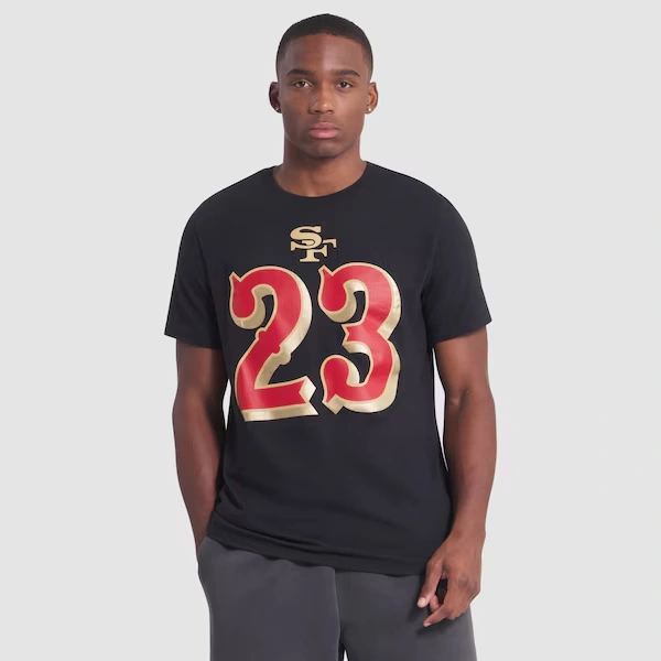 Men's Nike Christian McCaffrey Black San Francisco 49ers 2025 Rivalries Collection Player Name & Number T-Shirt