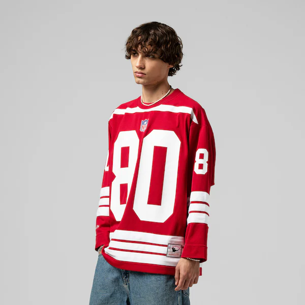 Men's Mitchell & Ness Jerry Rice Scarlet San Francisco 49ers Maxxed Out Fashion Hockey Jersey
